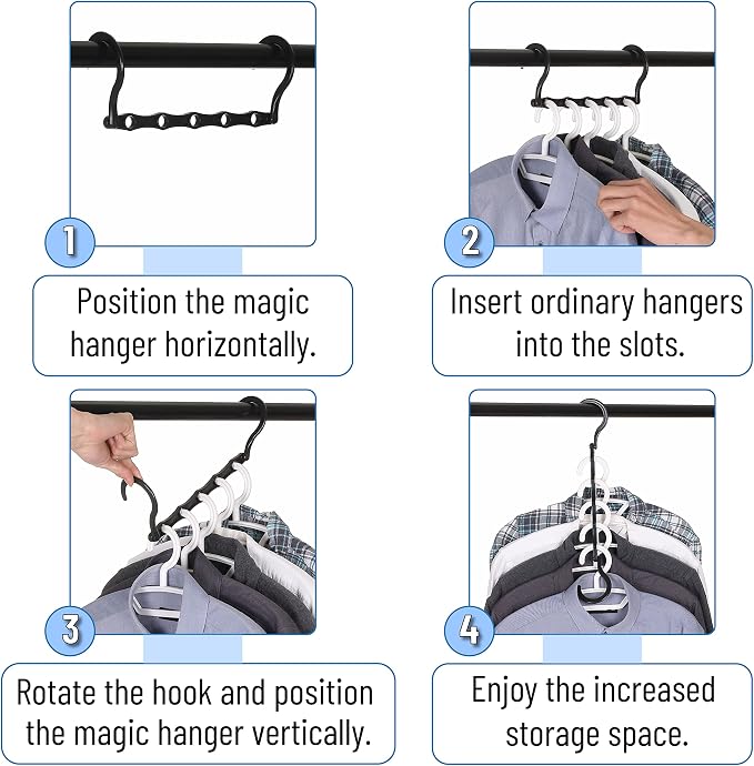Mr. Pen- Space Saving Hangers, 8 pcs, 360° Rotating Hooks | Magic Cascading Hanger Organizer with 5 Enclosed Slots, Closet Organizers and Storage for Clothes