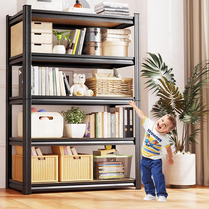 4 Pack Garage Shelving Heavy Duty Storage Shelves, Metal Adjustable Shelving Unit, Utility Garage Organizer Shelf for Basement, Pantry, Kitchen, Warehouse, 71.2" Hx28 Wx12 D, Black