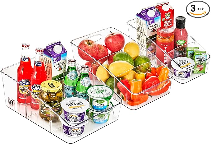 Sorbus Fridge Organizer on Wheels - Rolling Fridge Organizers and Storage Clear Design with Dividers & Handles for Kitchen Organization and Storage - Refrigerator Organizer Bins & Pantry Storage Bins