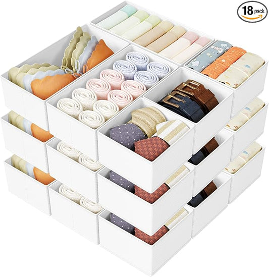 DIMJ Drawer Organizer Clothes Storage - 18 Pack Baby Dresser Organizer for Nursery, Foldable Drawer Dividers for Bedroom Closet Organization, Fabric Storage Bins for Socks, Underwears, Bras