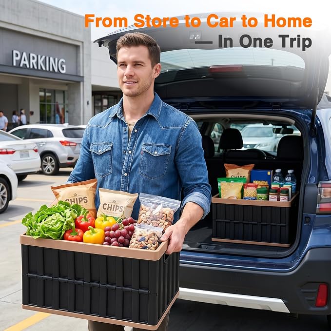 Citylife 64L Collapsible Storage Bins with Lids Plastic Storage Containers for Organizing Stackable Storage Box Large Heavy Duty Utility Crates, 2 Packs