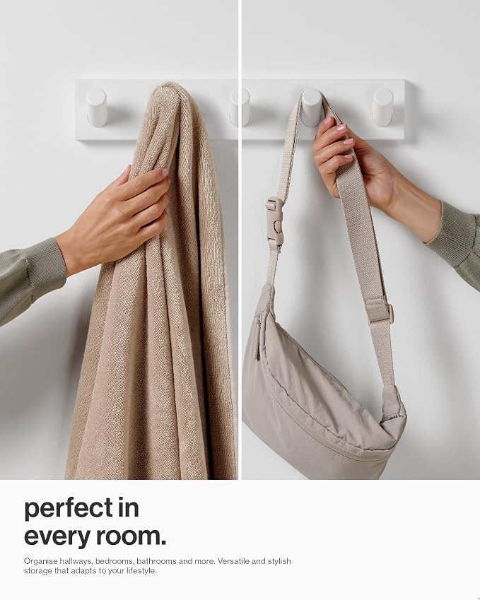 LARHN Wall Mounted Coat Rack, White with 5 Heavy-Duty 1" Diameter Hooks | 16.5" - Wall Hook Rack - Modern Scandinavian Home Decor