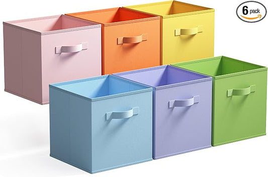 GRANNY SAYS 13 Inch Cube Storage Bins, Colorful Cube Storage Organizer, Fabric Storage Bins, Storage Cubes for Shelves, Closet, Toy Storage Bins for Kids Room, Play Room, Colour, 6-Pack