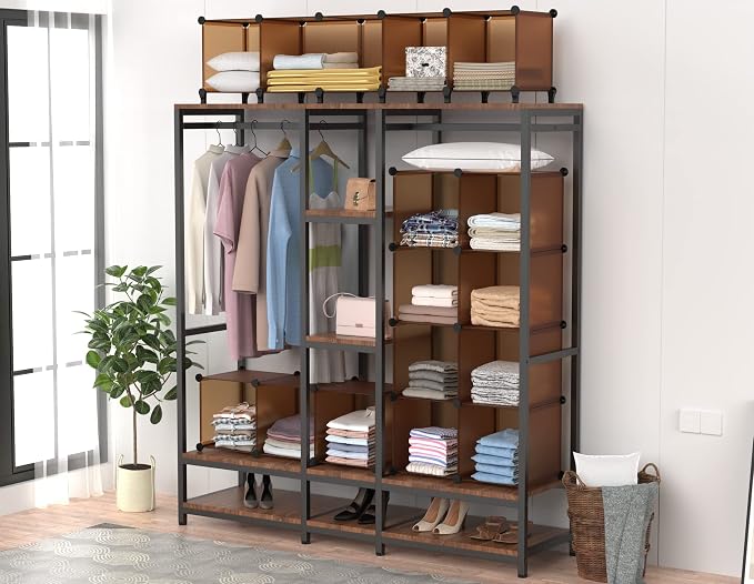 HOMIDEC Closet Organizers and Storage, 12 Cube Storage Organizer, Brown | Portable Closet Shelves Clothing Storage Closet Organization for Kids, Closet, Bedroom, Bathroom, Office