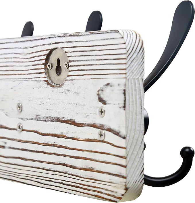 SKOLOO Rustic Wall Mounted Coat Rack, 16" Stud Spacing, Wood Coat Rack Wall Mount with 5 Triple Hooks, Farmhouse Coat Hanger Wall Mount for Hanging Backpack Jacket Coat Hat, Pack of 2