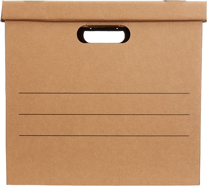 Amazon Basics Moving and Storage Boxes with Handles and Lift-Off Lids, Medium, 19" x 14.5" x 15.5", Brown, 10-Pack