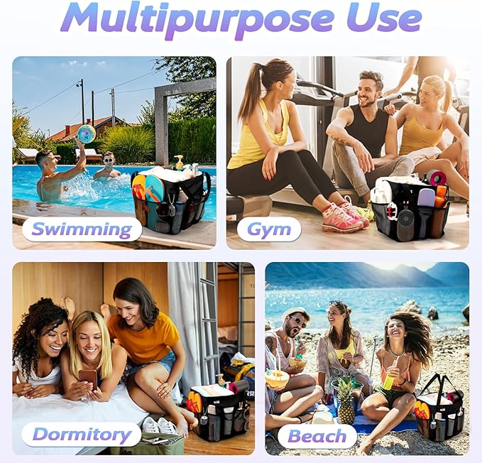 famichan Mesh Shower Caddy Portable, Dorm Room Essentials for College Students, Large Capacity with 8 Pockets Shower Bag for Camping,Swimming,Gym,Travel