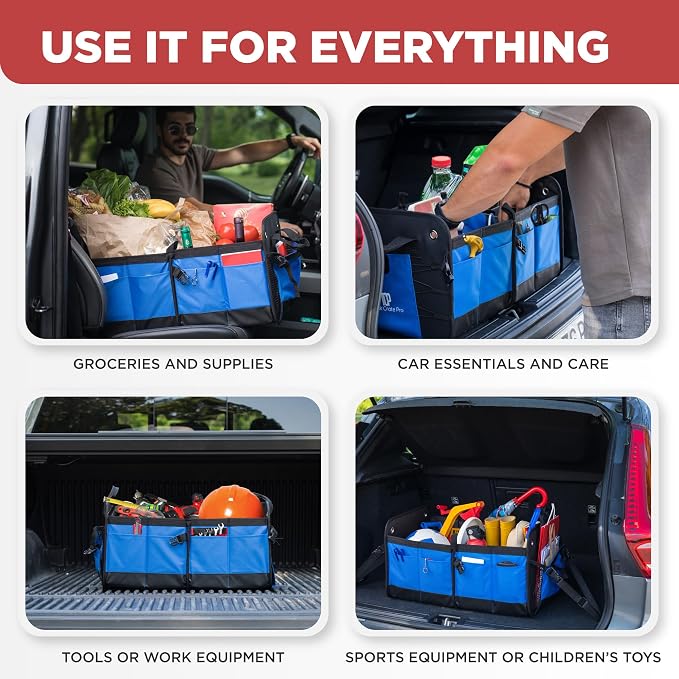 Blue Car Cargo Trunk Organizer for SUV & Auto Storage, Large | Fits Cars, SUVs & Trucks Organizes Sports Gear Keeps Cargo Secure Easy Everyday Storage Space-Saving Car Accessories