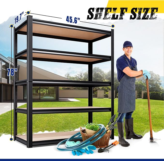 Garage Shelving Unit, 4 Pack Heavy Duty Metal Storage Shelves, 78" H x 46" Wx 20" D 5 Tier Adjustable Utility Steel Rack, Freestanding Organizer for Warehouse, Pantry, Basement, Shop Black