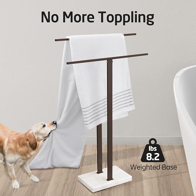 KES Bronze Standing Towel Rack with Weighted Marble Base, 2-Tier Towel Rack Stand for Bathroom Floor, Bath Towel Holder Fits Bath Towel & Hand Towel,18/8 Stainless Steel, BTH217-BB