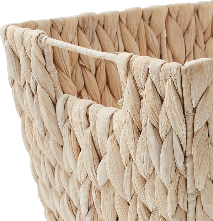 Casafield Set of 4 Water Hyacinth Storage Baskets with Handles - Whitewash White, Woven Storage Bins for Shelves, Blankets, Laundry Organization