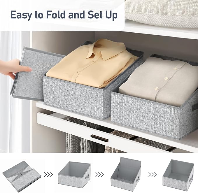 DIMJ Closet Storage Bins - Fabric Storage Baskets for Shelves, Collapsible Closet Organizers and Storage with Handles, Trapezoid Shelf Organization Storage Cubes for Purse, Toys, Books, Towel, Socks