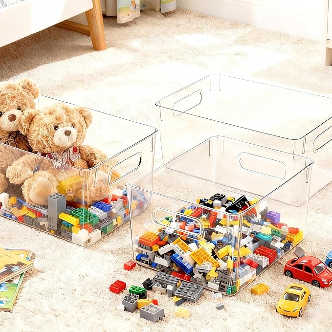 JollyPack Clear Plastic Storage Bins, 4 Pack | Pantry Organizers, Storage with Handles, Clear Storage Containers,Great for Fridge, Kitchen, Cabinet, Bathroom and Office