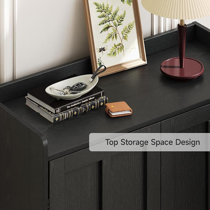 ComfyCorner Black 7+1 Tier Farmhouse Shoe Storage Cabinet - 45" Tall Entryway Organizer with Cross Molding Doors, 3 Adjustable Shelves & Metal Legs, Shoe Rack for Front Door Entrance