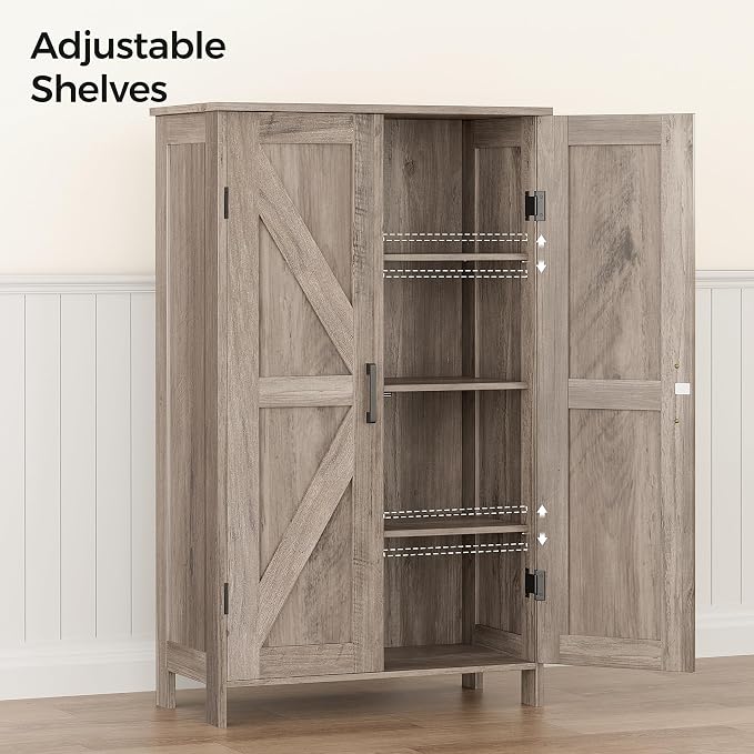 Homleke 43.3" H Farmhouse Bathroom Storage Cabinet with Adjustable Shelves | Freestanding Storage Cabinet with Barn Doors for Bathroom, Kitchen, Living Room, Dining Room & Entryway, Greige