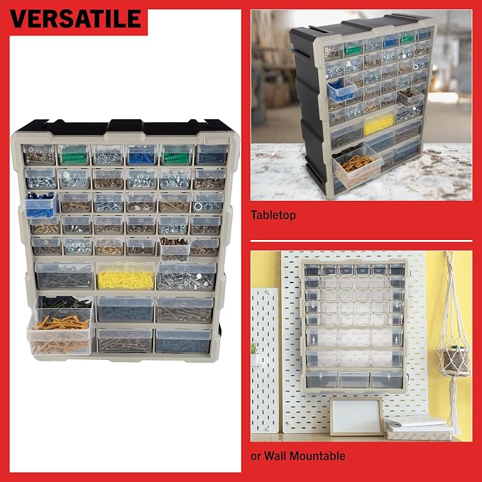 Stalwart 39-Drawer Plastic Small Parts Organizer, Black | Desktop, Tabletop, or Wall Storage Drawers for Organizing Hardware, Crafting Supplies, Garage, or Classroom