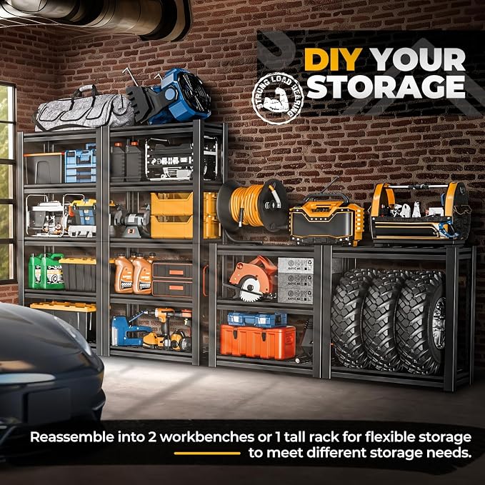 Auto Dynasty 5-Tier 72" H Garage Shelving Set of 3, Heavy Duty Metal Rack | 72"x 35"X16" 3 Packs, 3000Lbs Capacity each, 5 Adjustable Shelves, Metal Utility Rack for Pantry Kitchen & Warehouse, Black