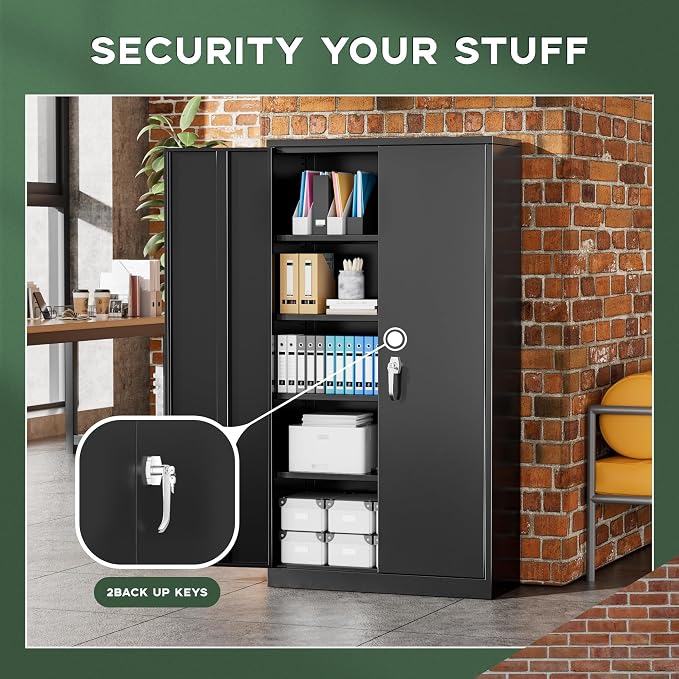 Greenvelly Metal Garage Storage Cabinet, 72” Lockable Storage Cabinet with Adjustable Shelves, Steel Tool Cabinets, Black Metal File Cabinet for Home Office, Garage, School, Classroom(36" W x 18" D)