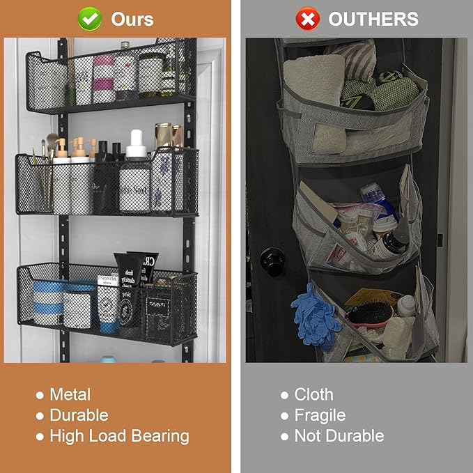 VyGrow Over The Door Organizer, 8-tier Metal Door Organizer Hanging with Adjustable Baskets, Behind The Door Storage for Bedroom Closet Bathroom Pantry Cabinet Kitchen, Black