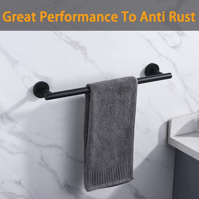Matte Black SUS304 Stainless Steel Bath Towel Bar Single Bars Towel Rack Rod Classic Wall Mounted Bathroom Towel Holder Toilet Kitchen Towel Shelf Single Layer, 18 inches.
