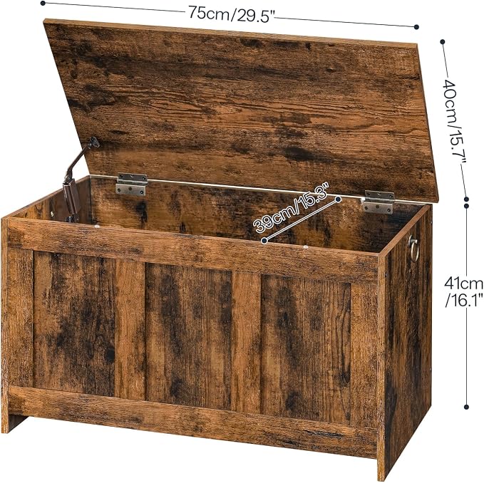 HOOBRO Storage Bench, 29.5" Retro Wooden Storage Chest, Wooden Storage Trunk, Toy Chest with Lift Top, Multifunctional Entryway Organizer, for Entryway, Living Room, Rustic Brown FG751CW01G1