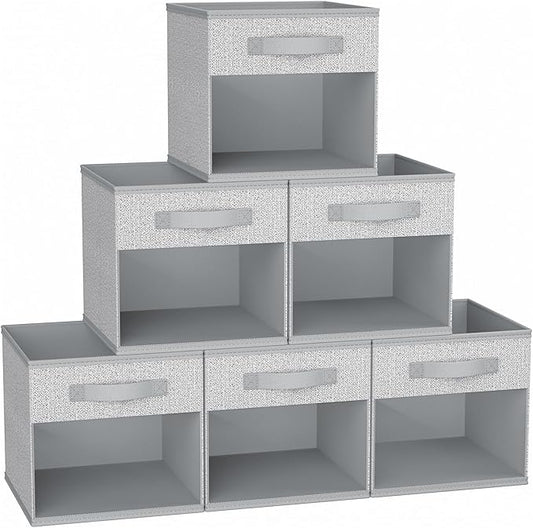 DIMJ Cube Bins, 12.2-Inch Storage Bins Cubes with Window, 6 Packs Collapsible Storage Bins with Handles, Closet Storage Baskets for Organizing Living Room, Office, Blended
