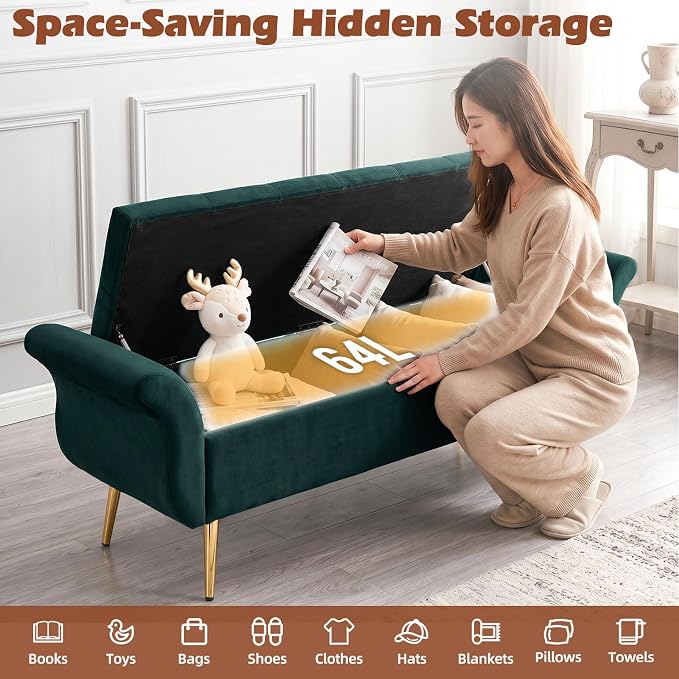 Storage Ottoman Bench 63’’ Length Upholstered End of Bed Bench