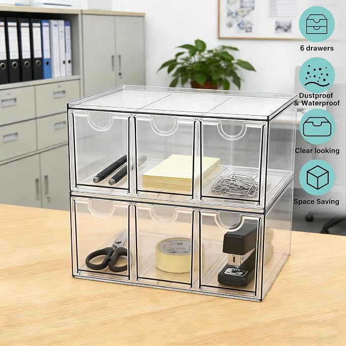 Prsildan Tea Bag Organizer K Cup Holder Drawer Coffee Pods Storage, 2 Pack | Clear Acrylic, Stackable, Pull Out, For Kitchen Office Craft Art Supplies Hair Accessories Makeup Small Items