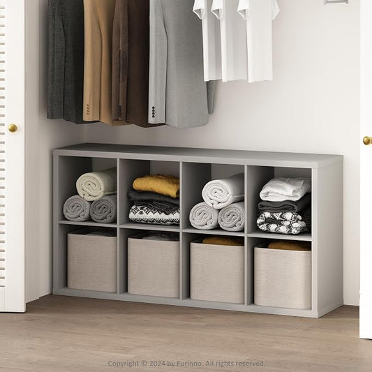 Furinno Cubic Extra Thick 8-Cube Closet Organizers and Storage, Light Grey | 14.6 x 30 x 58 in, Open Shelf Closet Storage, Closet Organizer, for Wardrobe, Bedroom, Living Room