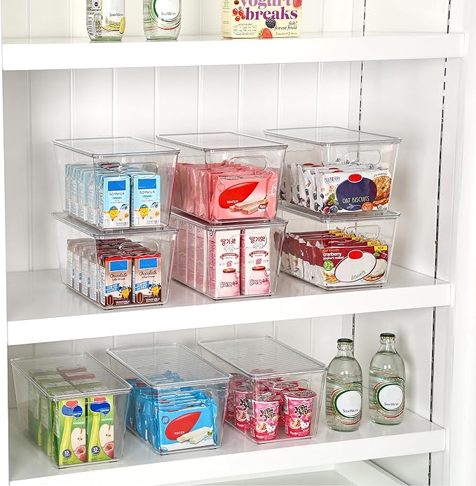 Vtopmart 6 Pack Clear Stackable Storage Bins with Lids, Medium | BPA-free Plastic, Organize Vertically, For Pantry Kitchen Fridge Cabinet Closet Bathroom, Built to Last, Easy to Move