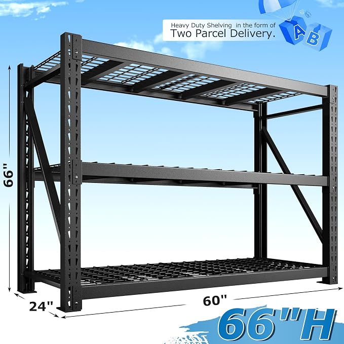 Bepatio 8250LBS Industrial Storage Shelves 2-Pack, 66"H x 60"W x 24"D Super Heavy Duty Shelves, 3-Tier Adjustable Rivet Metal Shelving Unit for Warehouse Distribution Center, Commercial Garage Shop