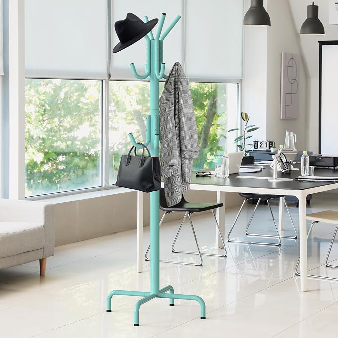 Simple Houseware Standing Coat Hanger Organizer Rack, 12 Hooks, Turquoise | For Entryway, Bedroom, and Hallway
