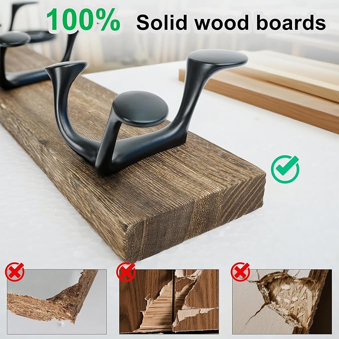 WEBI Coat Rack Wall Mount,36" Solid Wood Coat Hooks Wall Mounted Coat Hanger,16" Hole to Hole,Heavy Duty Hook Rack Rail,6 Triple Hooks for Hanging Coats,Jacket,Clothes,Hat,Backpack,Weathered Brown