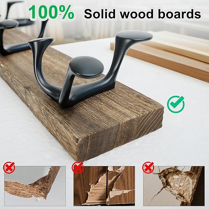 WEBI Coat Rack Wall Mount,43" Solid Wood Coat Hooks Wall Mounted Coat Hanger,16" Hole to Hole,Heavy Duty Hook Rack Rail,8 Triple Hooks for Hanging Coats,Jacket,Clothes,Hat,Weathered Brown,2 Packs