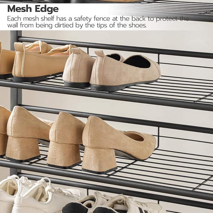 HOOBRO Shoe Rack for Entryway, 12-Tier Shoe Storage Organizer, Large Capacity for 33-36 Pairs of Shoes, Standing Shoe Shelf, Closet, Hallway, Adjustable Mesh Shelves, Rustic Brown and Black BF51XJ01