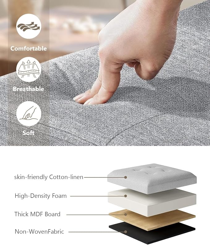 Folding Storage Ottoman Bench, Light Gray, 15 Inches | Multi-Functional Ottoman Foot Rest, End of Bed Bench, Storage Chest, Living Room, Bedroom, Hallway, Entryway, 300 lb Capacity