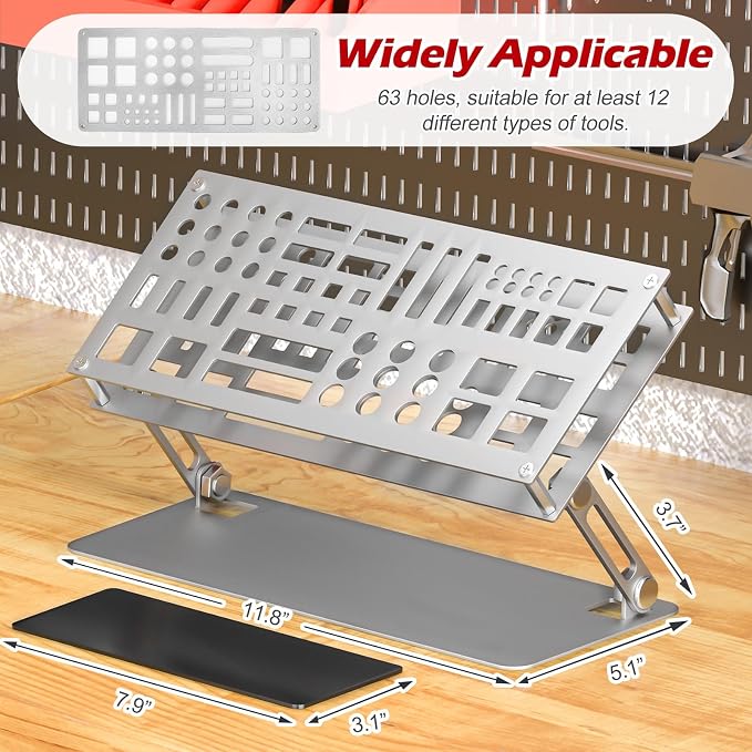 Screwdriver Organizer Holder Rack: Height Adjustable (Silver) | Angle Adjustable Screwdriver Storage for Desktop - Carbon Steel Tool Shelf for rc Repair, Plier