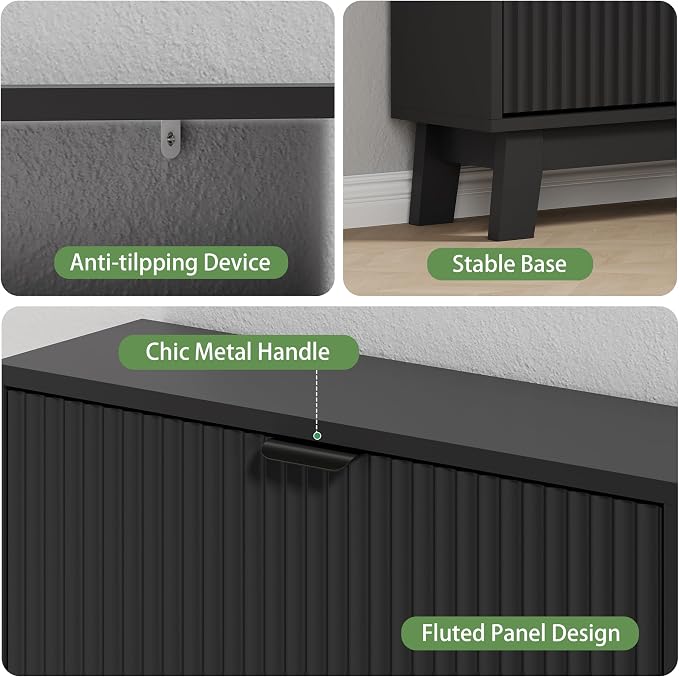 Xixini Shoe Cabinet with 6 Flip Drawers, 54" Tall Narrow Fluted Shoe Storage Organizer for Entryway, Hidden Slim Wooden Shoe Rack Cabinet for Front Door Entrance, Hallway, Living Room, Solid Black