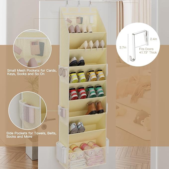 Shoe Storage, Over the Door Shoe Organizer, Hanging Closet Shoe Storage with Large Deep Pockets, Fits 16–24 Pairs of Sneakers, Sandals, Boots, Beige