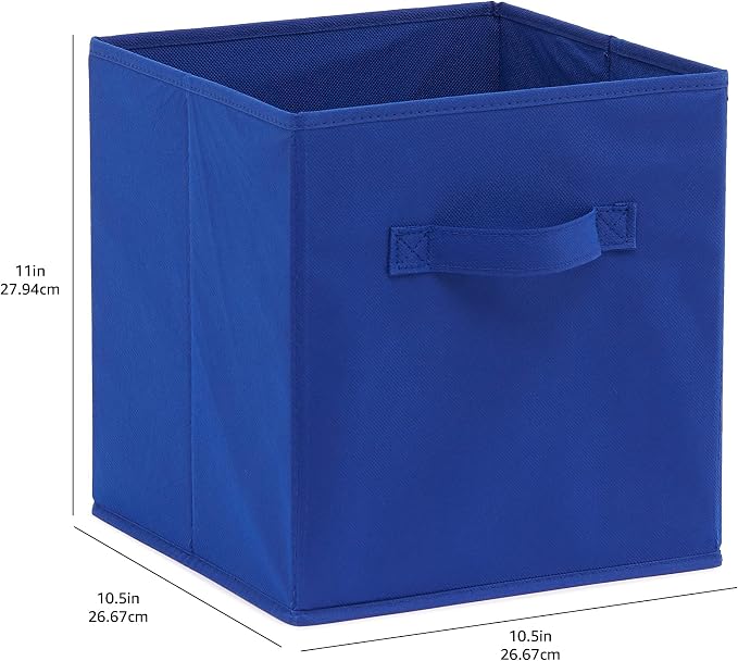 Amazon Basics Collapsible Fabric Storage Bins with Handles, Cube Organizer for Home Organization, 10.5"x10.5"x11", Navy, 6 Count (Pack of 5)
