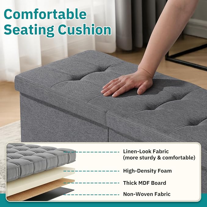 35-INCH Storage Ottoman Bench, Footrest with Storage, End of Bed Bench Coffee Table for Living Room, Bedroom, Entryway, Dark Gray