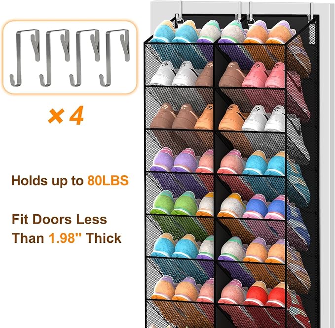 UVIAHOMI Over the Door Shoe Organizer for 20-30 Pairs, 10-Tier, Black