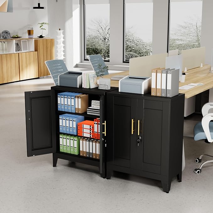 GAIOUS 36" Tall Metal Storage Cabinet with Lock, Locking Cabinet with 2 Doors and 2 Adjustable Shelves, Black Bathroom Floor Cabinets, Freestanding Locked File Cabinets for Home/Office/Garage