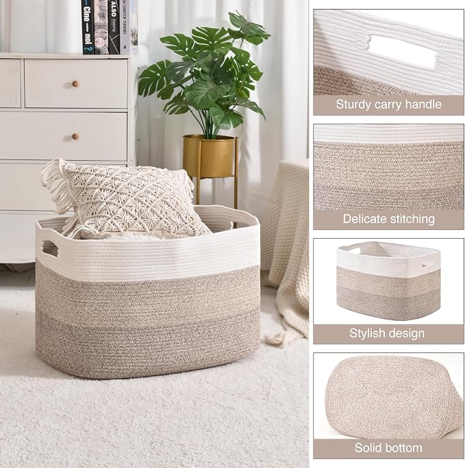 ICERZCZ Extra Large Blanket Basket for Living Room Gradient Brown 25x16x16 | Extra Large Rectangular Storage Basket for Toys, Clothes, Shoes, Living Room, Bedroom, Nursery, Kid's Room