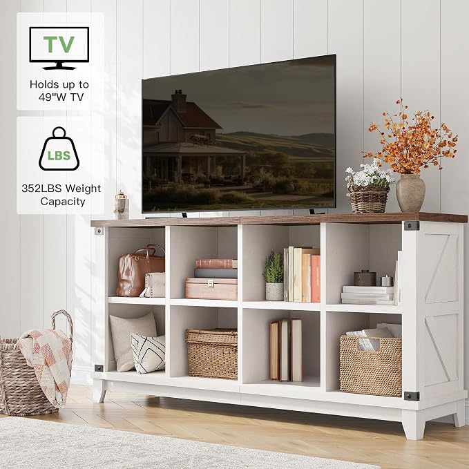 EnHomee Farmhouse 8-Cube Storage Organizer for Living Room, White | Home Organization Lovers, Wood & Metal, Holds 352 Lbs, Anti-Tip & Stabilizers