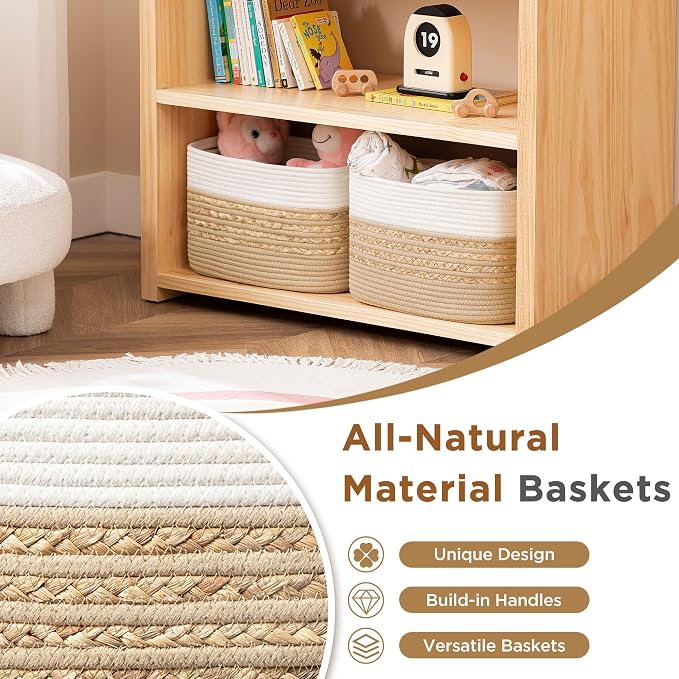 UBBCARE 2 Pack Baskets for Organizing, Woven Storage Baskets for Toys and Towel, Rectangle Cotton Rope Basket with Handles, 14''L x 8''W x9''H, Brown