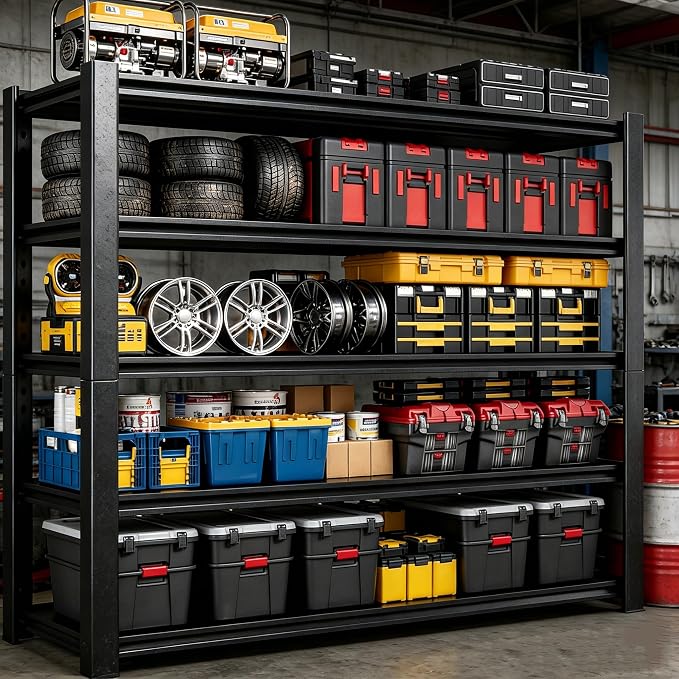 Garage Shelving Heavy Duty Storage Shelves, 2500 LBS Adjustable 5 Tier Shelving Unit, Metal Garage Shelving for Industrial, Basement, Warehouse (63''Hx46''Wx20''D, Black)