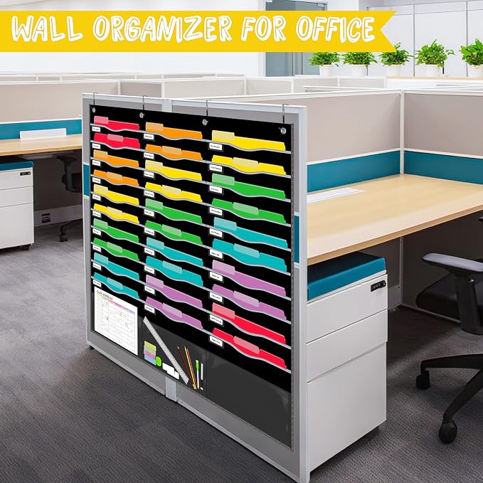 33 Pockets Hanging Wall File Organizer for Legal/ Letter Size Paper, Over the Door Organizer, 47½" x 45½" Pocket Chart for Classroom, Office, Warehouse, Home Use with 36 Name Tags & 8 Hooks