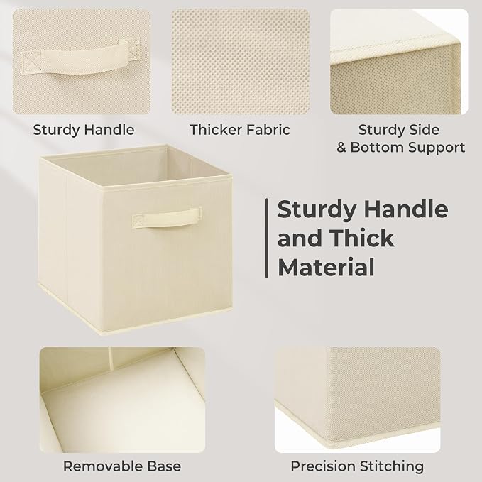 11x11 Inch Storage Bins Cubes, Fabric Foldable Storage Box, Collapsible Closet Organizer for Clothes, Blankets, Office, Bedroom, Living Room, Shelf Cabinet, Bookcase, Beige, 3 Pack