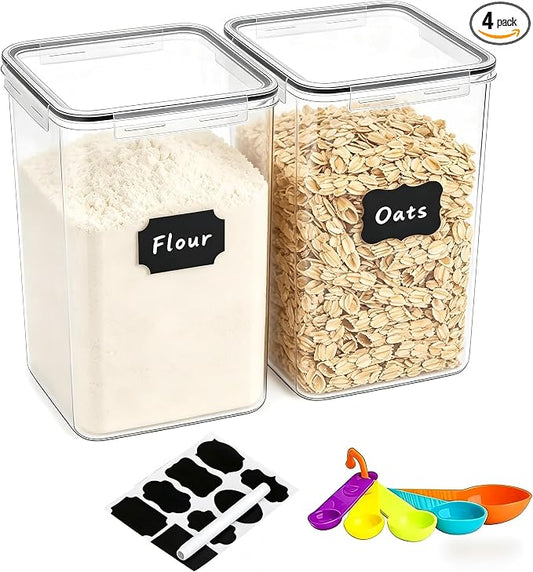 2pc 6.5L Airtight Food Storage Containers with Lids, Cups & Labels | Large BPA-Free Plastic Food Storage with Labels for Spaghetti, Cereal, Oats & Kitchen Pantry Organization, 2 Pack